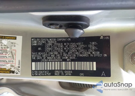 2006 Toyota 4Runner Sr5 V6 из США, поврежденный, VIN JTEBU14RX60086594